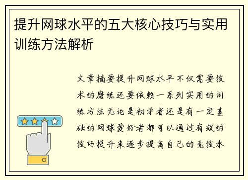 提升网球水平的五大核心技巧与实用训练方法解析